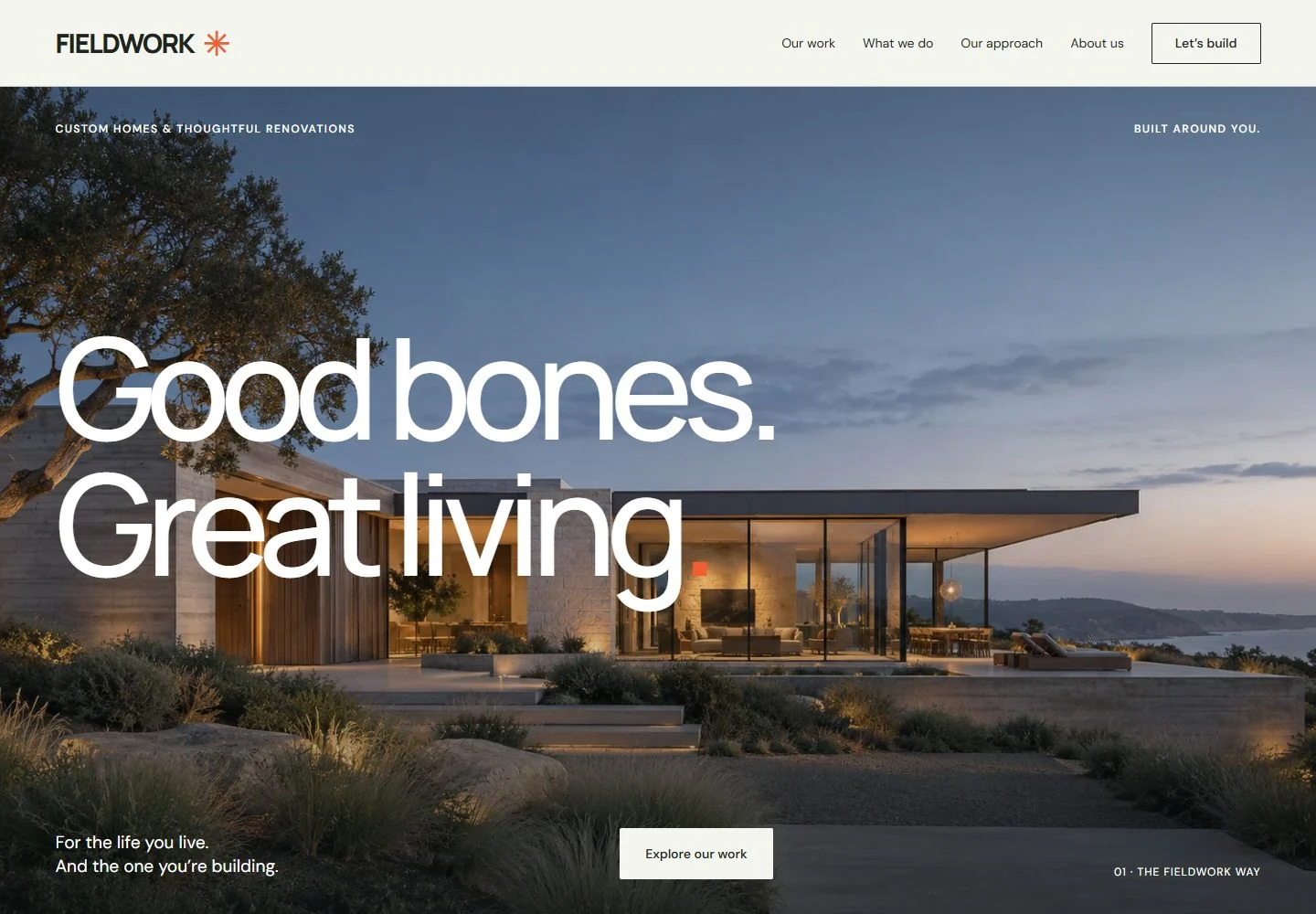 FIELDWORK concept website homepage on desktop